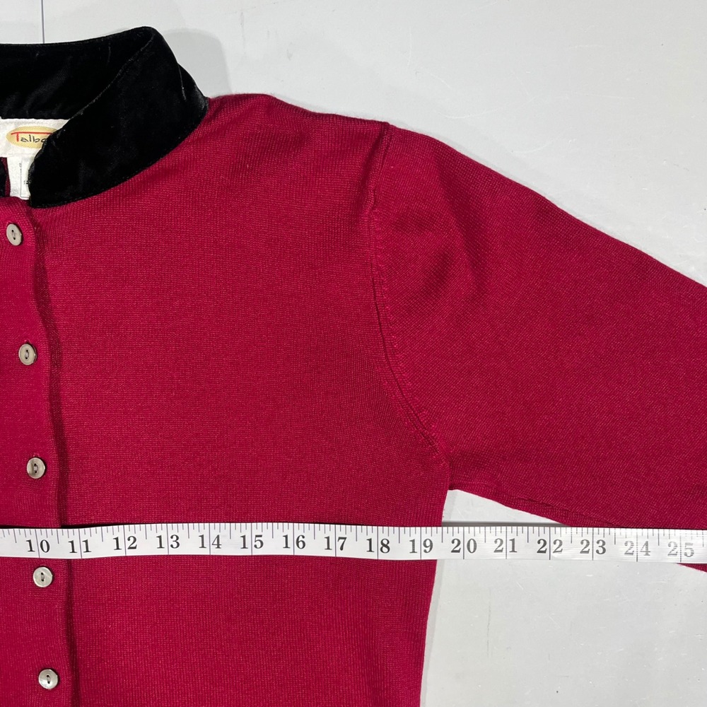 Talbots VTG Old Money Silk Cashmere Cardigan Sweater Velvet Peter Pan Collar Med - Picture 7 of 8